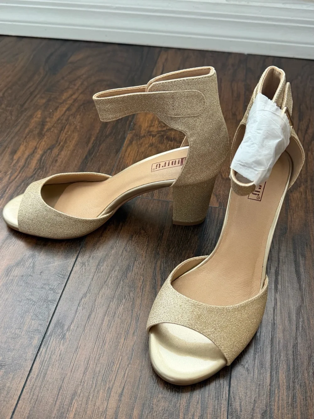 DIDIFU Gold Glitter Chunky Heel Size 7.5 Sparkle